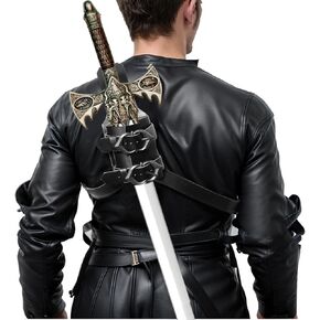 Medieval Faux Leather Back Sword Frog, Vintage Adjustable Sword Holster, Middle Ages Back Sword Sheath Holder