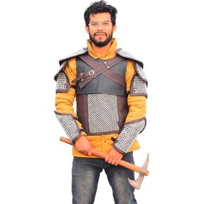 LARP Armor Cosplay Costume, Medieval Viking Armor | Chainmail and Leather Breastplate, Fantasy Armor