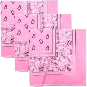 3 PK Cowboy Bandanas 100% Cotton 22 x 22 inch - Pink