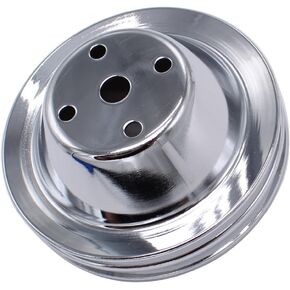 1 PC SHLPDFM Pulley Chrome Polished Silver Steel SWP 5/8" Double-Groove Long Water Pump Pulley Compatible with Small Block Chevy SBC 262 265 267 283 302 305 307 327 350 400