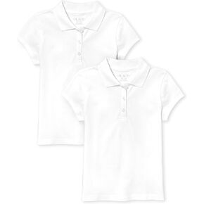 The Children's Place Girls' 2 Pack Short Sleeve Ruffle Pique Polo, White, XX-Large (Plus)
