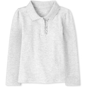 The Children's Place Baby Girls and Toddler Girls Long Sleeve Ruffle Pique Polo, Lunar Gray, 2T