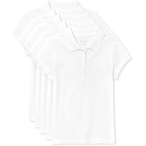 The Children's Place Girls' 5 Pack Short Sleeve Ruffle Pique Polo, White, X-Large(Plus)