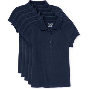 The Children's Place Girls' 5 Pack Short Sleeve Ruffle Pique Polo, Tidal, Large(Plus)