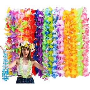 24pcs Leis for Luau Party, Hawaiian Leis Bulk Decorations Silk Flower Necklace, Colorful Tropical Hawaiian Bulk Hula Dance Party Decor, Flower Leis Summer Beach Pool Party Decorations Favors Supplies