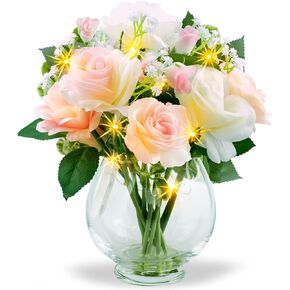 HOSY Artificial Freesia Bouquet in Ivory Ceramic Vase, Silk Flower and Butterfly Arrangements for Table Centerpiece Decoration (Freesia)