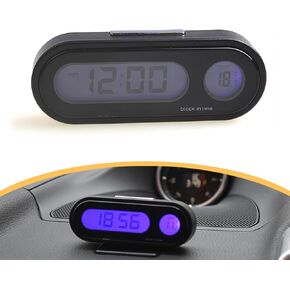 1 PC Car Digital Temperature Mini Clock, LED Backlight Display Small Digital Clock, Mini Digital Clock with Thermometer, Car Clocks for Dashboard (Black)