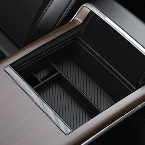 BASENOR 2024 Upgraded 3PCS Tesla Model 3 Center Console Organizer [Carbon Fiber Edition] Armrest Hidden Storage Box Custom for Model 3 2024, Tesla Interior Accessories