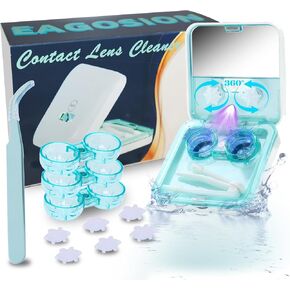 UV Cleaning Contact Lens Cleaner Machine EV Plus 3Pack Cleaning Kit, Ultrasonic UV Cleaner for Contact Lens Night Contact Lens Care USB Charger for Colored Lens Soft Lens 12 Months Long-Term Use