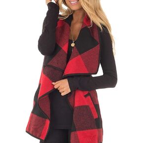 dgdgbaby Women Sleeveless Cardigan Coat Lapel Open Front Plaid Vest Women Coat with Pockets