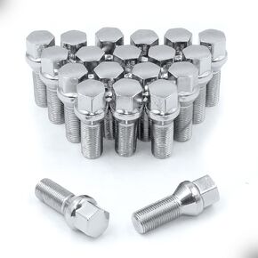 Wheel Accessories Parts Set of 20 Chrome 14x1.25 Conical Lug Bolts with 17mm Hex, 28mm Shank Length, M14x1.25 Thread for Aftermarket Wheels (20, Chrome)