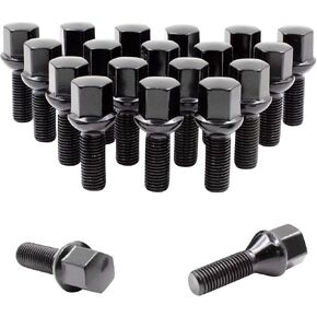 Wheel Accessories Parts Set of 20 Black 12x1.5 Lug Bolts Ball Seat (R12) 24mm Shank Length, M12 1.5 Thread, 17mm Hex Wheel Lug Bolts with Dual Hex Key (20, Black, M12x1.5)