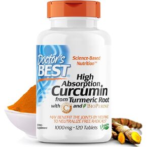 Doctor's Best Curcumin From Turmeric Root with C3 Complex & BioPerine, Benefit the Joints by Helping to Neutralize Free Radicals, Non-GMO, Gluten Free, Soy Free, Joint Support, 1000 mg, 120 Tablets