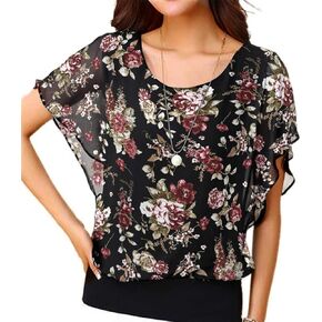Neineiwu Women's Summer Loose Casual Short Sleeve Chiffon Top T-Shirt Blouse
