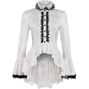 Women's Medieval Victorian Shirt Stand Collar Flare Sleeve Gothic Steampunk Court Shirt Top in Kuwait