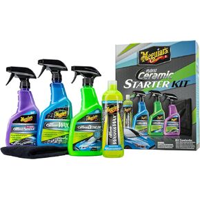 Meguiar's Hybrid Ceramic Starter Kit - Premium Car Detailing Kit Includes Car Wash and Wax, Car Wax, Spray Detailer, and Tire Shine All with Advanced Hybrid Ceramic Chemistry for Amazing Protection