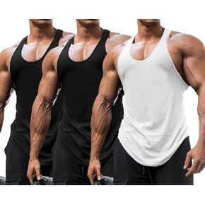 Babioboa Men's 3 Pack Gym Workout Tank Tops Y-Back Muscle Tee Stringer Bodybuilding Sleeveless T-Shirts