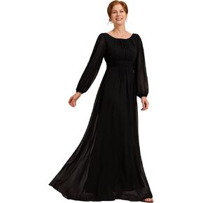 Ever-Pretty Women's Crewneck Lantern Sleeves A-Line Pleated Chiffon Maxi Formal Dress 0106B