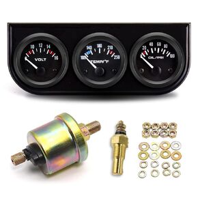 52MM/2" Triple Gauge Set (Volt Meter+Water Temperature+Oil Pressure Meter), Stainless Steel Auto Gauges 3 Set, 3 in 1 Gague Kit for 12V Automotive Cars Ship Truck Vehicle Boat Marine