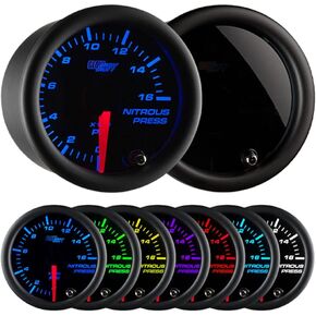 GlowShift Tinted 7 Color 1,600 PSI Nitrous NOS Pressure Gauge Kit - Includes Electronic Sensor - Black Dial - Smoked Lens - 2-1/16" 52mm