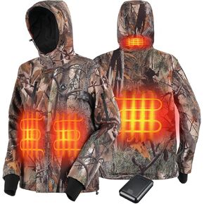 KEMIMOTO Camo Hunting Heated Jacket for Men with 12V 15000mAh Battery, Warm Fleece Electric Heated Coat for Hunting