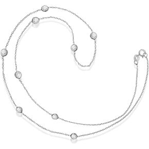 Everyday Elegance Sterling Silver Cubic Zirconia Station Necklace | 18 Inch Length Cable Rolo Chain | With Gift Box