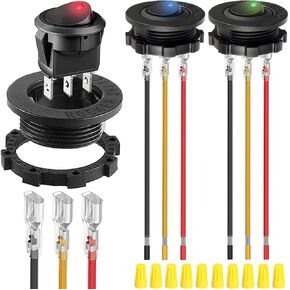 4Pcs Round Rocker Switch Shell DC 12V 20A 24V 10A,Yellow LED Lighted Switch SPST 3 Pin On Off 12 Volt DC Toggle Switch for Automotive Car Boat RV with Round Shell Locked Terminal Wires in Kuwait