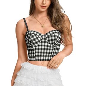 Women's Sexy Plaid Crop Tops Outfits, Gingham Bustier Tube Top, Spaghetti Strap Underwire Corset Going Out Christmas