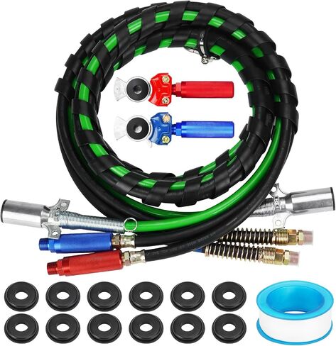 12Ft 3 in 1 ABS & Air Power Line Hose Kit Wrap 7 Way Electrical Cable and Airline Assembly with Glad Hands & Rubber Seals for Semi Trucks Trailer Tractor(Set: Colorful) in Saudi Arabia