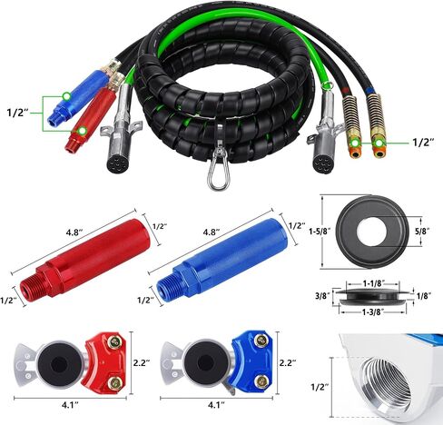 12Ft 3 in 1 ABS & Air Power Line Hose Kit Wrap 7 Way Electrical Cable and Airline Assembly with Glad Hands & Rubber Seals for Semi Trucks Trailer Tractor(Set: Colorful) in Saudi Arabia