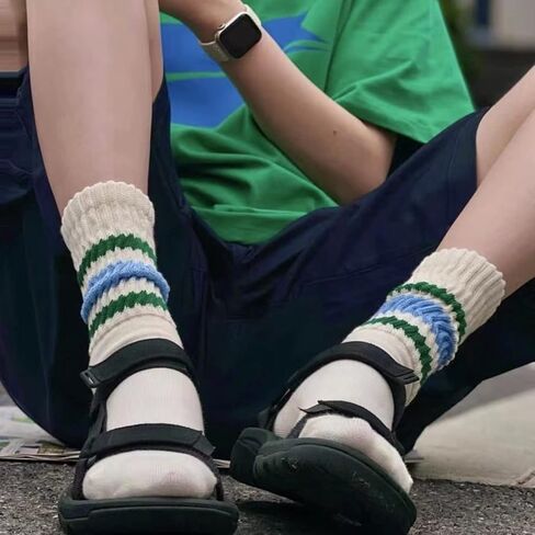 Fun Novelty Striped Retro Crew Socks For Women Sporty Calf Casual Cotton Socks Women in Saudi Arabia