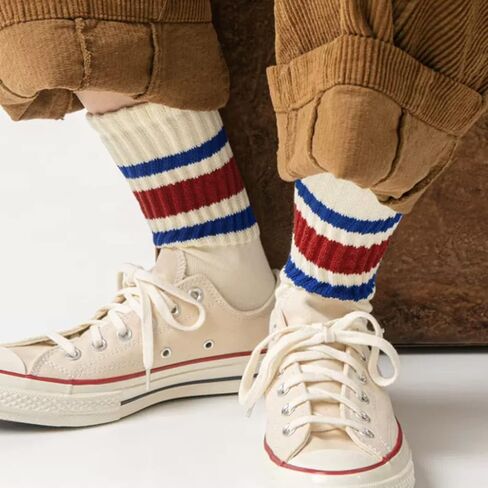 Fun Novelty Striped Retro Crew Socks For Women Sporty Calf Casual Cotton Socks Women in Saudi Arabia