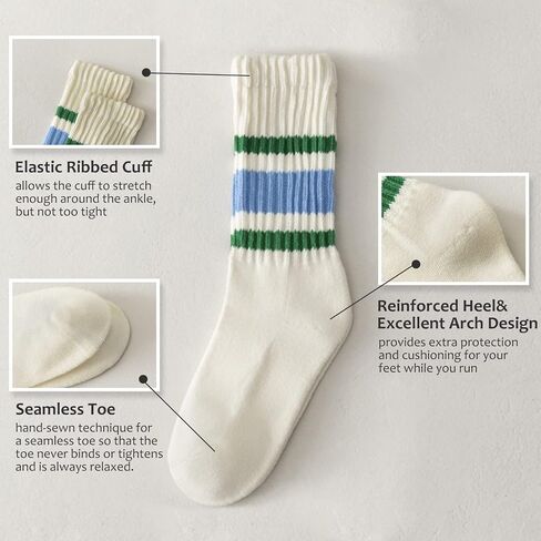 Fun Novelty Striped Retro Crew Socks For Women Sporty Calf Casual Cotton Socks Women in Saudi Arabia