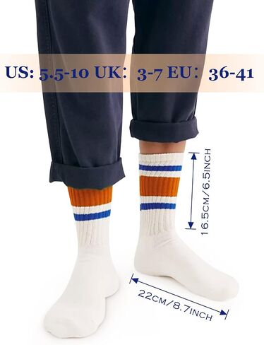 Fun Novelty Striped Retro Crew Socks For Women Sporty Calf Casual Cotton Socks Women in Saudi Arabia
