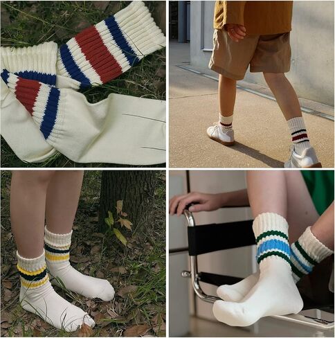 Fun Novelty Striped Retro Crew Socks For Women Sporty Calf Casual Cotton Socks Women in Saudi Arabia
