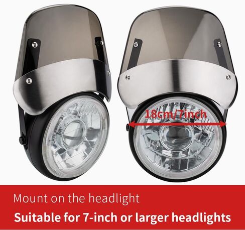Universal Motorcycle Windshield for Motorbike 7" Headlight Windscreen Deflector Front Flyscreen with Mount Compatible with Harley Suzuki Honda Triumph Cruiser Cafe Racer (Medium Black) in Saudi Arabia