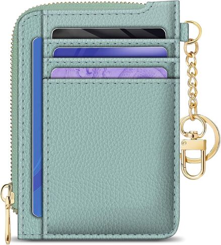 GIANCOMICS Slim Wallet Credit Card Holder Women, Blue Positive Rfid Blocking Small Card Case, Keychain Thin Pocket Curved Zipper Wallet, Travel Card Holder PU Leather ID Window, Ladies Female Gifts in Kuwait