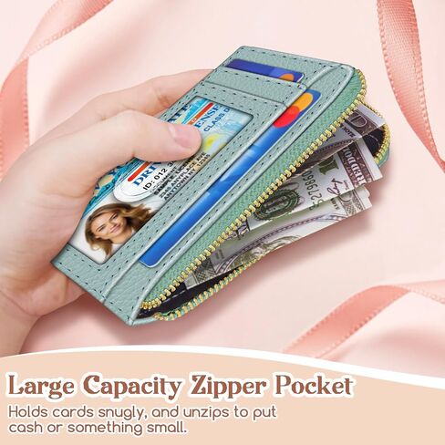 GIANCOMICS Slim Wallet Credit Card Holder Women, Blue Positive Rfid Blocking Small Card Case, Keychain Thin Pocket Curved Zipper Wallet, Travel Card Holder PU Leather ID Window, Ladies Female Gifts in Kuwait