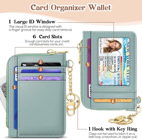 GIANCOMICS Slim Wallet Credit Card Holder Women, Blue Positive Rfid Blocking Small Card Case, Keychain Thin Pocket Curved Zipper Wallet, Travel Card Holder PU Leather ID Window, Ladies Female Gifts in Kuwait