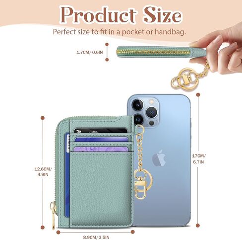 GIANCOMICS Slim Wallet Credit Card Holder Women, Blue Positive Rfid Blocking Small Card Case, Keychain Thin Pocket Curved Zipper Wallet, Travel Card Holder PU Leather ID Window, Ladies Female Gifts in Kuwait
