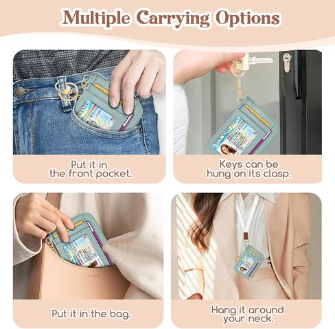 GIANCOMICS Slim Wallet Credit Card Holder Women, Blue Positive Rfid Blocking Small Card Case, Keychain Thin Pocket Curved Zipper Wallet, Travel Card Holder PU Leather ID Window, Ladies Female Gifts in Kuwait