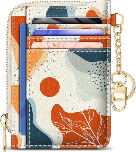 GIANCOMICS Slim Wallet Credit Card Holder Women, Blue Positive Rfid Blocking Small Card Case, Keychain Thin Pocket Curved Zipper Wallet, Travel Card Holder PU Leather ID Window, Ladies Female Gifts in Kuwait
