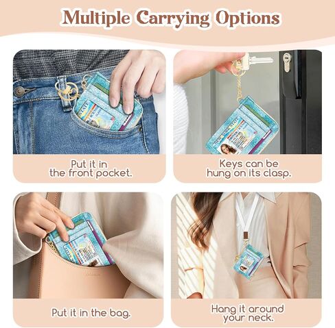 GIANCOMICS Slim Wallet Credit Card Holder Women, Blue Positive Rfid Blocking Small Card Case, Keychain Thin Pocket Curved Zipper Wallet, Travel Card Holder PU Leather ID Window, Ladies Female Gifts in Kuwait