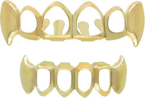 Open Face Grillz Teeth 24k Gold Grillz Plated Caps New Custom Fit Top & Bottom Grill Set for Kids + Extra Molding Bars + Microfiber Cloth in Kuwait