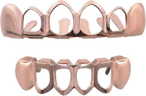 Open Face Grillz Teeth 24k Gold Grillz Plated Caps New Custom Fit Top & Bottom Grill Set for Kids + Extra Molding Bars + Microfiber Cloth in Kuwait