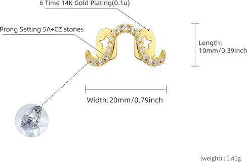 JINAO Grillz - Grills for Your Teeth, Gold Tooth Cap 2pcs 14K Gold Plated Möbius Diamond Single Tooth Grill Cap for Men Women Rapper Costume in Saudi Arabia