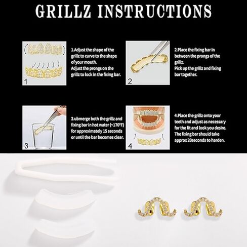JINAO Grillz - Grills for Your Teeth, Gold Tooth Cap 2pcs 14K Gold Plated Möbius Diamond Single Tooth Grill Cap for Men Women Rapper Costume in Saudi Arabia