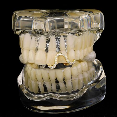 JINAO Grillz - Grills for Your Teeth, Gold Tooth Cap 2pcs 14K Gold Plated Möbius Diamond Single Tooth Grill Cap for Men Women Rapper Costume in Saudi Arabia