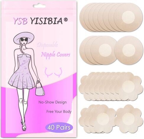 YISIBIA 40 Pairs Nipple Covers For Women Disposable Invisible & Natural Satin Nipple Stickers Petals Breast Pasties in Kuwait