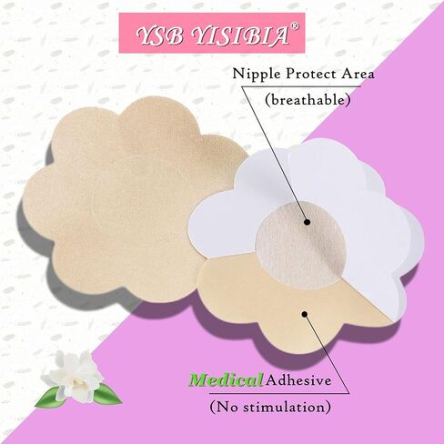 YISIBIA 40 Pairs Nipple Covers For Women Disposable Invisible & Natural Satin Nipple Stickers Petals Breast Pasties in Kuwait